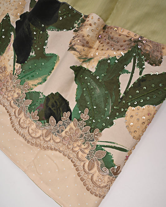 Sage Green Rida With Imported Panel Lace & Tikri Touch Up