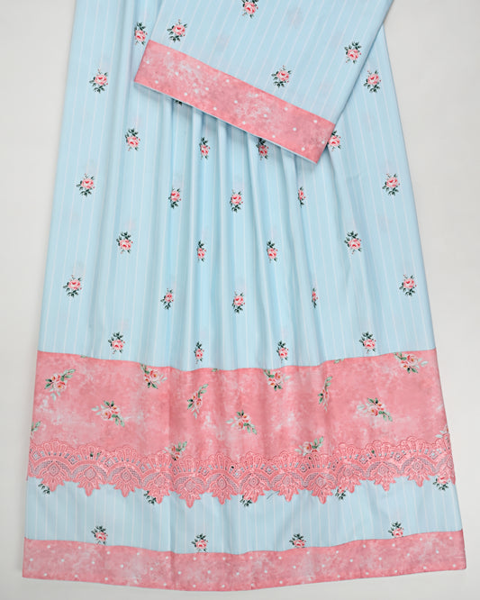 Light Blue Floral Print Rida With Smart Floral Panel & Lace