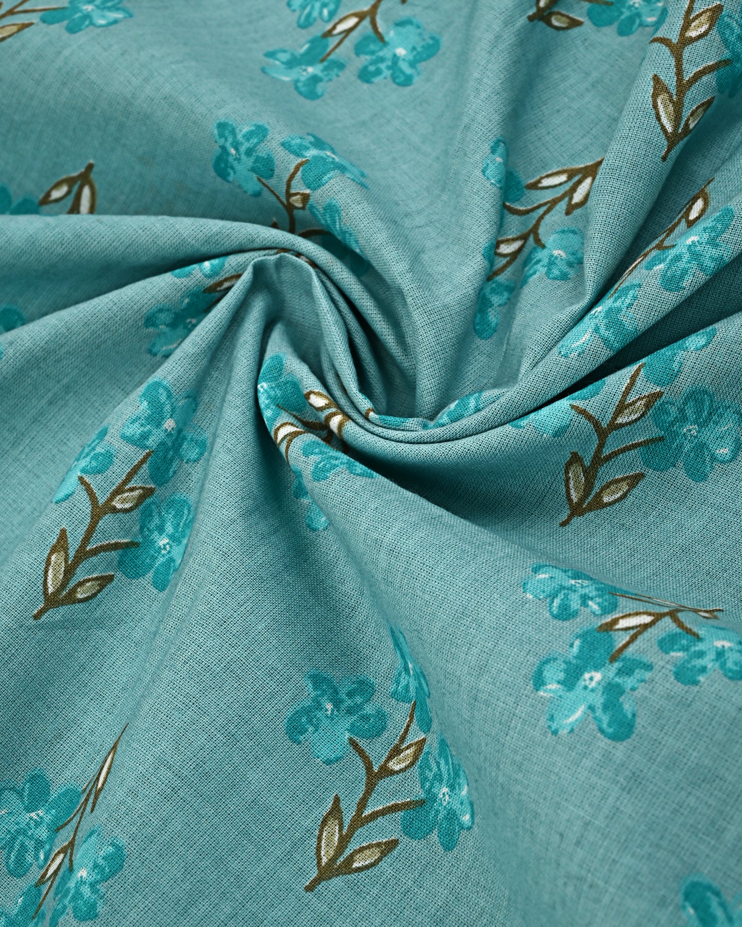 Teal Color Printed Rida With Smart Floral Panel & Lace