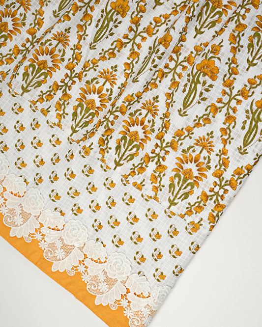 White Base Yellow Batik Rida With Smart Floral Batik Panel & Lace