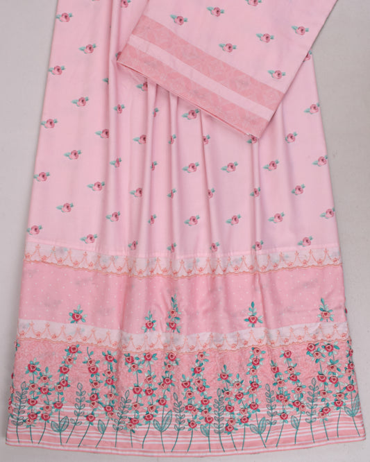Onion Pink Floral Print Rida With Smart Lace & Bullion Work