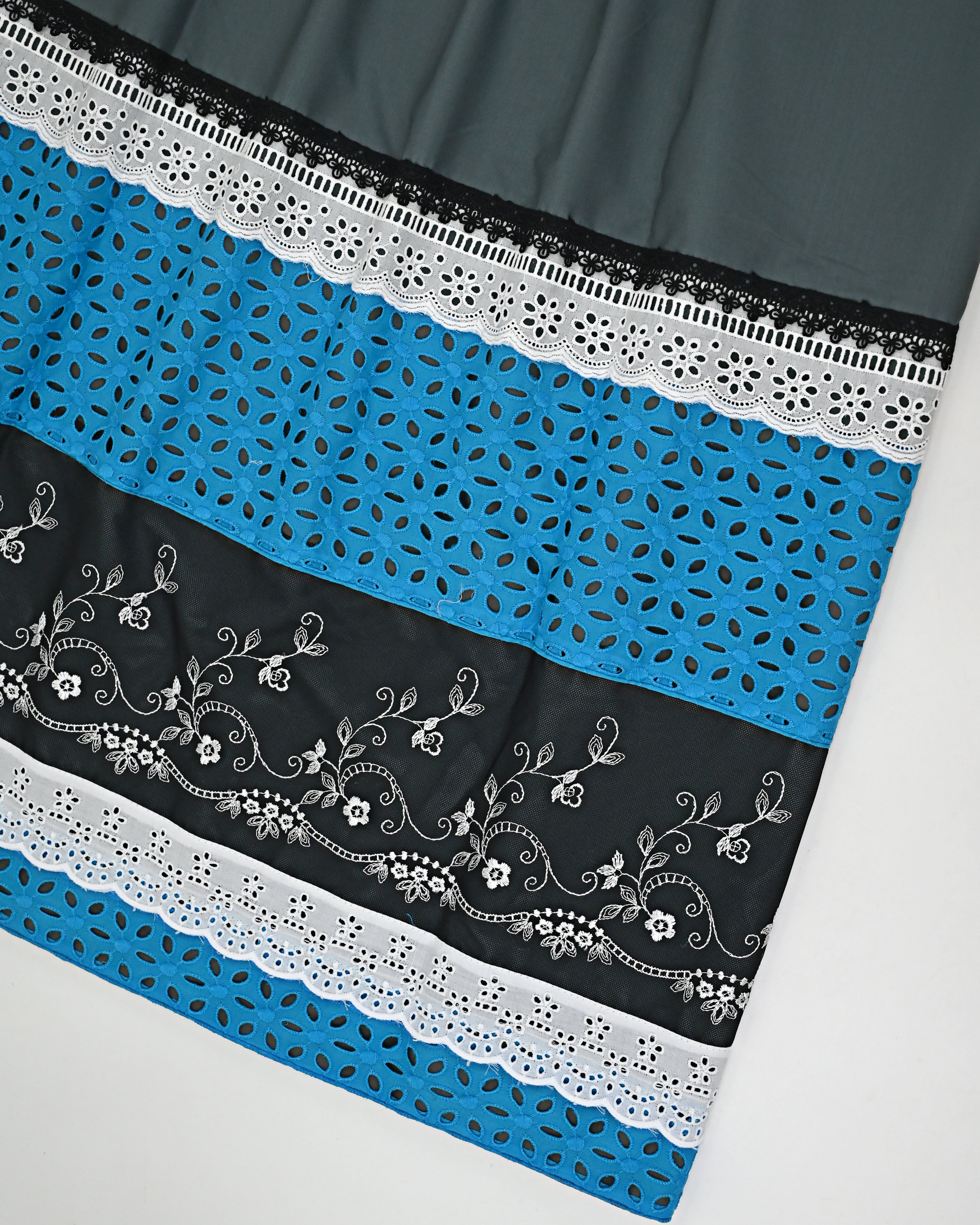 Charcoal Gray Rida With Smart Lace & Dark Panel With Floral Embroidery Work