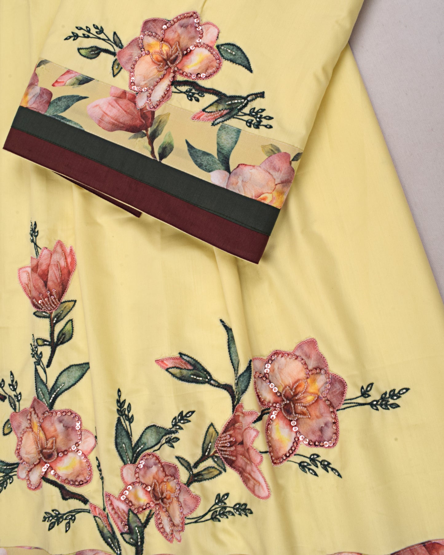 Mustard Yellow Rida With Floral Panel & Floral Aari Work