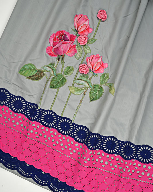 Light Grey Rida With Smart Lace & Smart Rose Applique Work