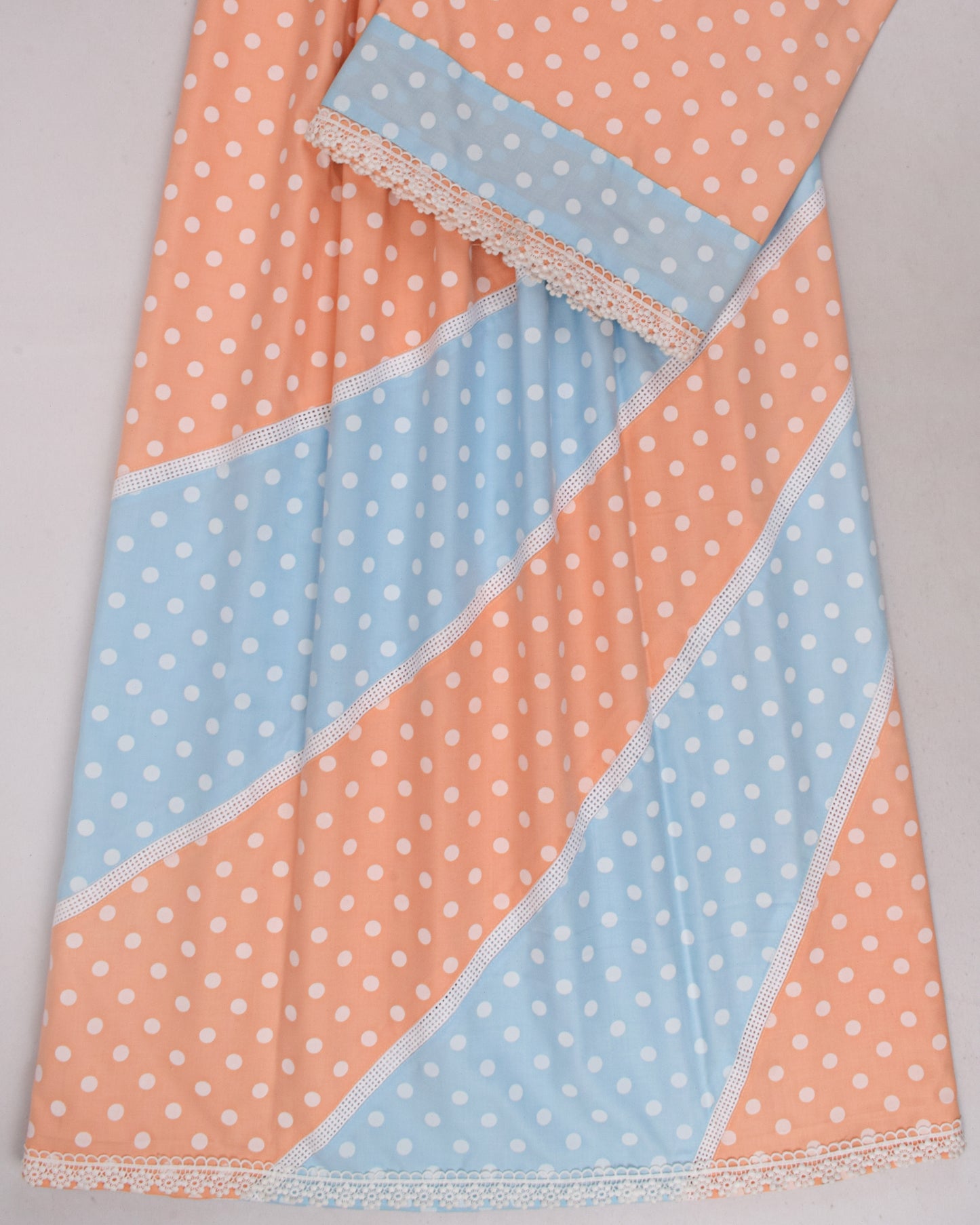Peach & Blue Dots With Smart Pattern & Lace