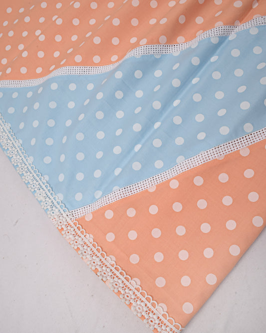 Peach & Blue Dots With Smart Pattern & Lace