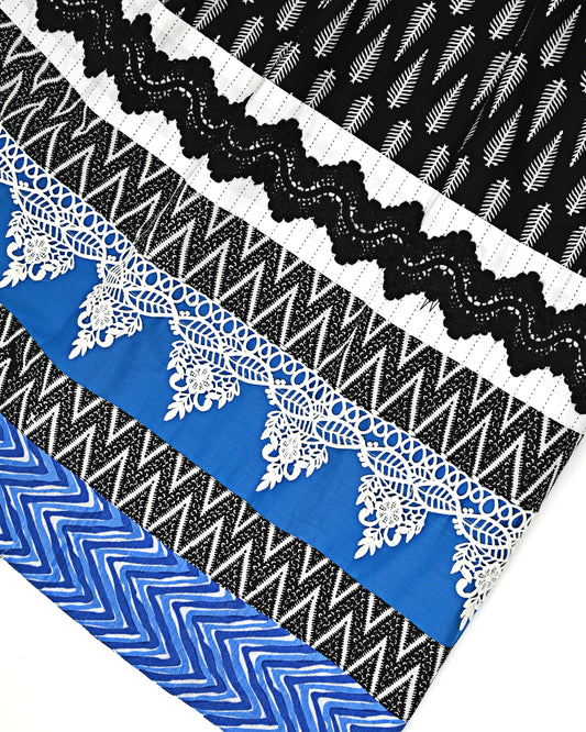 Black Base White Print Batik Rida With Smart Lace & Smart Look