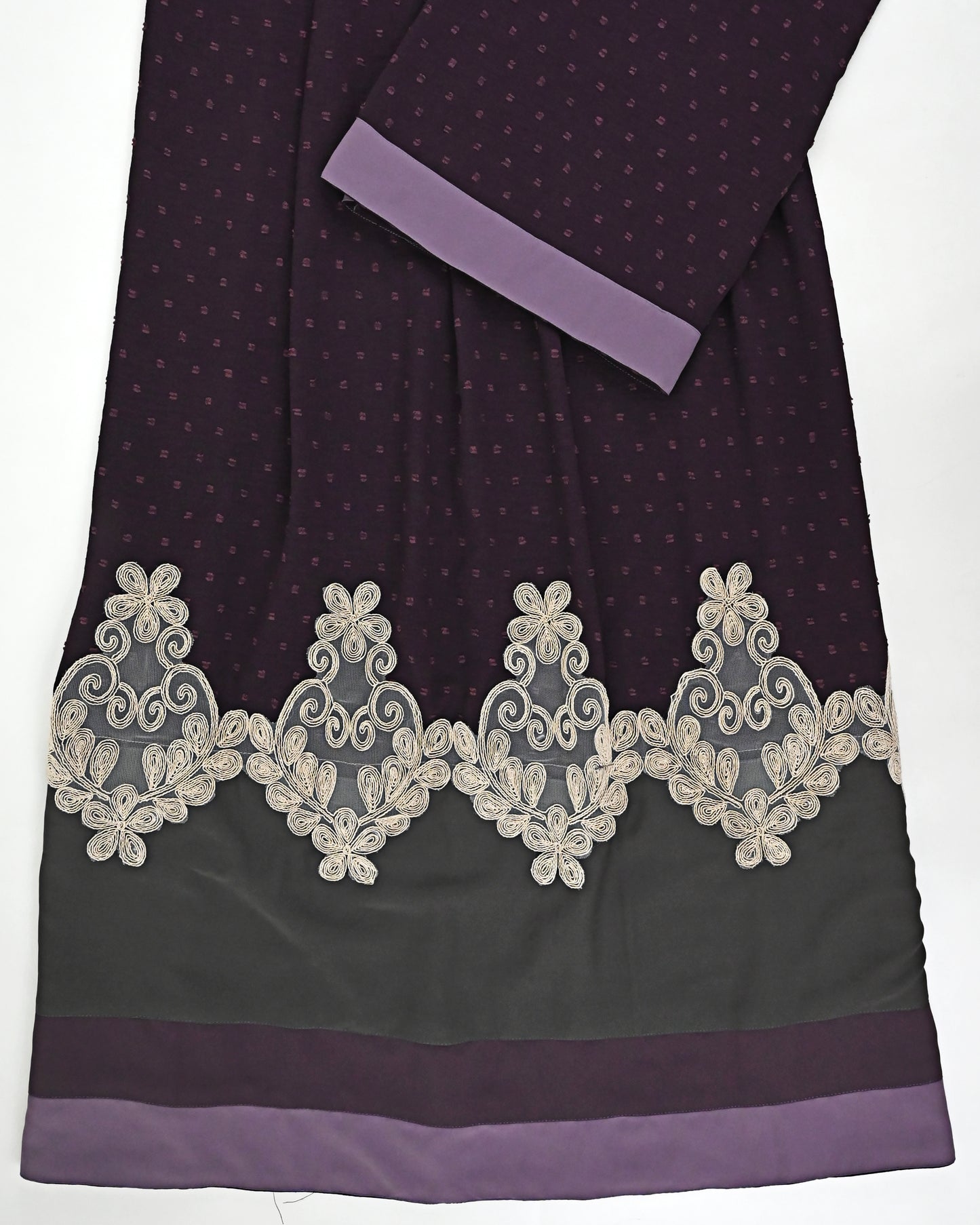Dark Plum Rida With Smart Dark Abaya Panel & Floral Golden Lacing