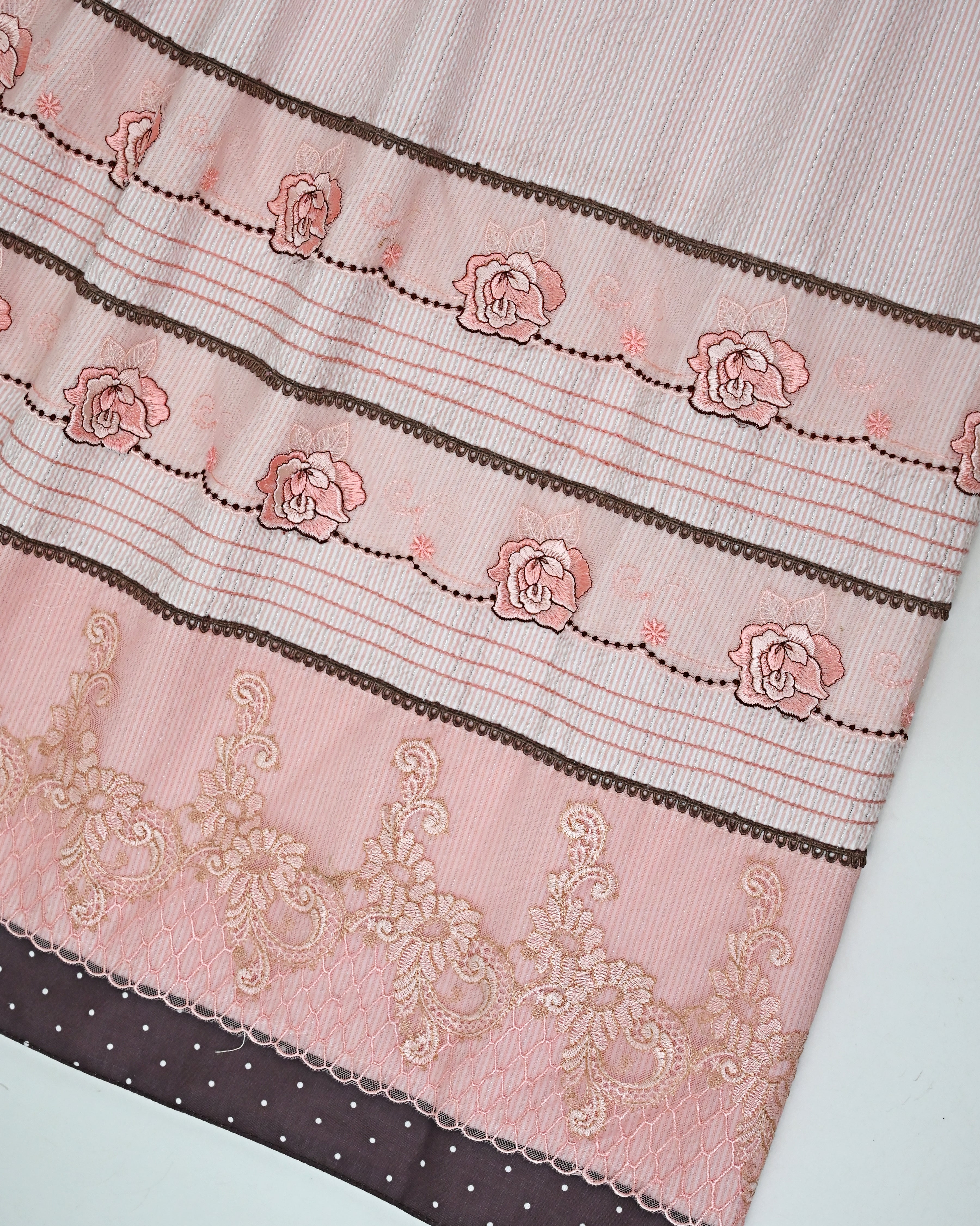 Salmon Pink Seersucker Rida With Floral Design Lace & Anchor Pattern