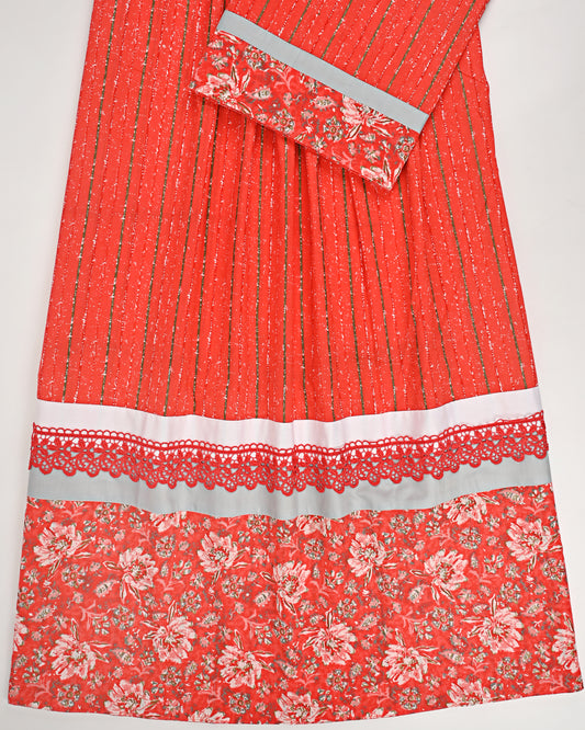 Orange Lining Batik Rida With Smart Floral Panel & Smart Lace