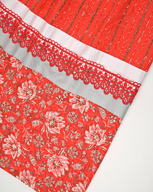 Orange Lining Batik Rida With Smart Floral Panel & Smart Lace