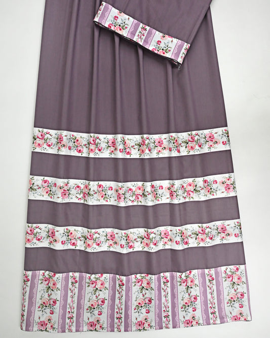 Dark Mauve Rida With Smart Floral Panel & Smart Floral Patta
