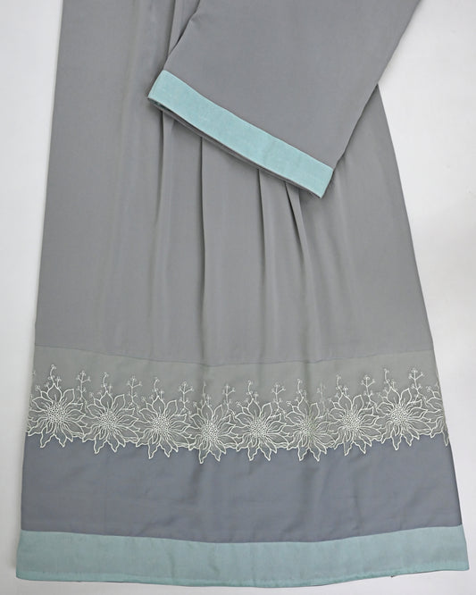 Light Grey Abaya Rida With Smart Abaya Panel & Smart Floral Lace