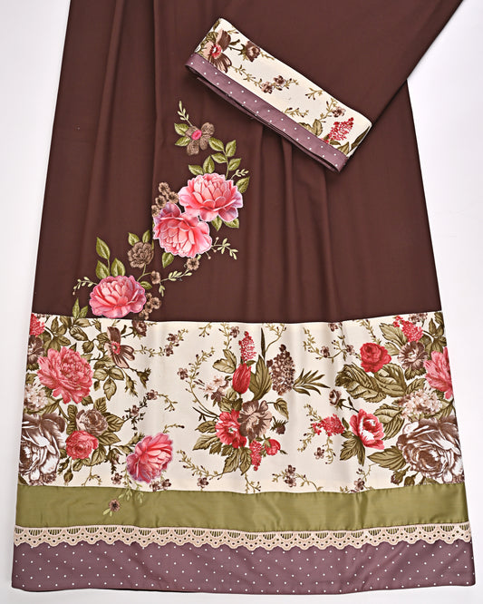 Dark Brown Rida With Smart Floral Panel & Smart Floral Work