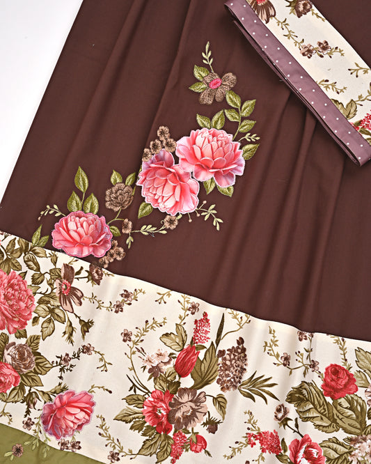 Dark Brown Rida With Smart Floral Panel & Smart Floral Work