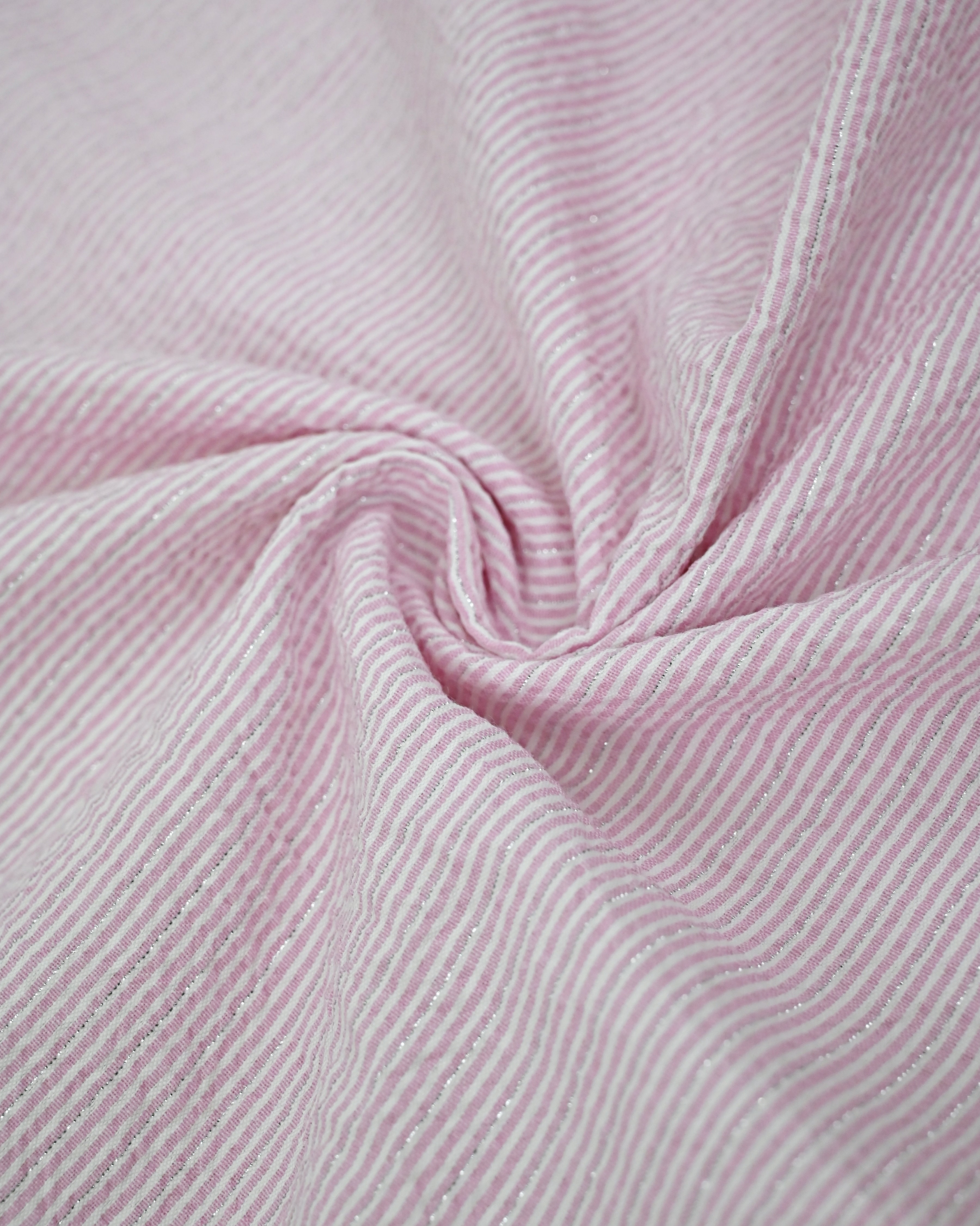 Blush Pink Seersucker Rida With Smart Floral Printed Panel & Smart Floral Lace