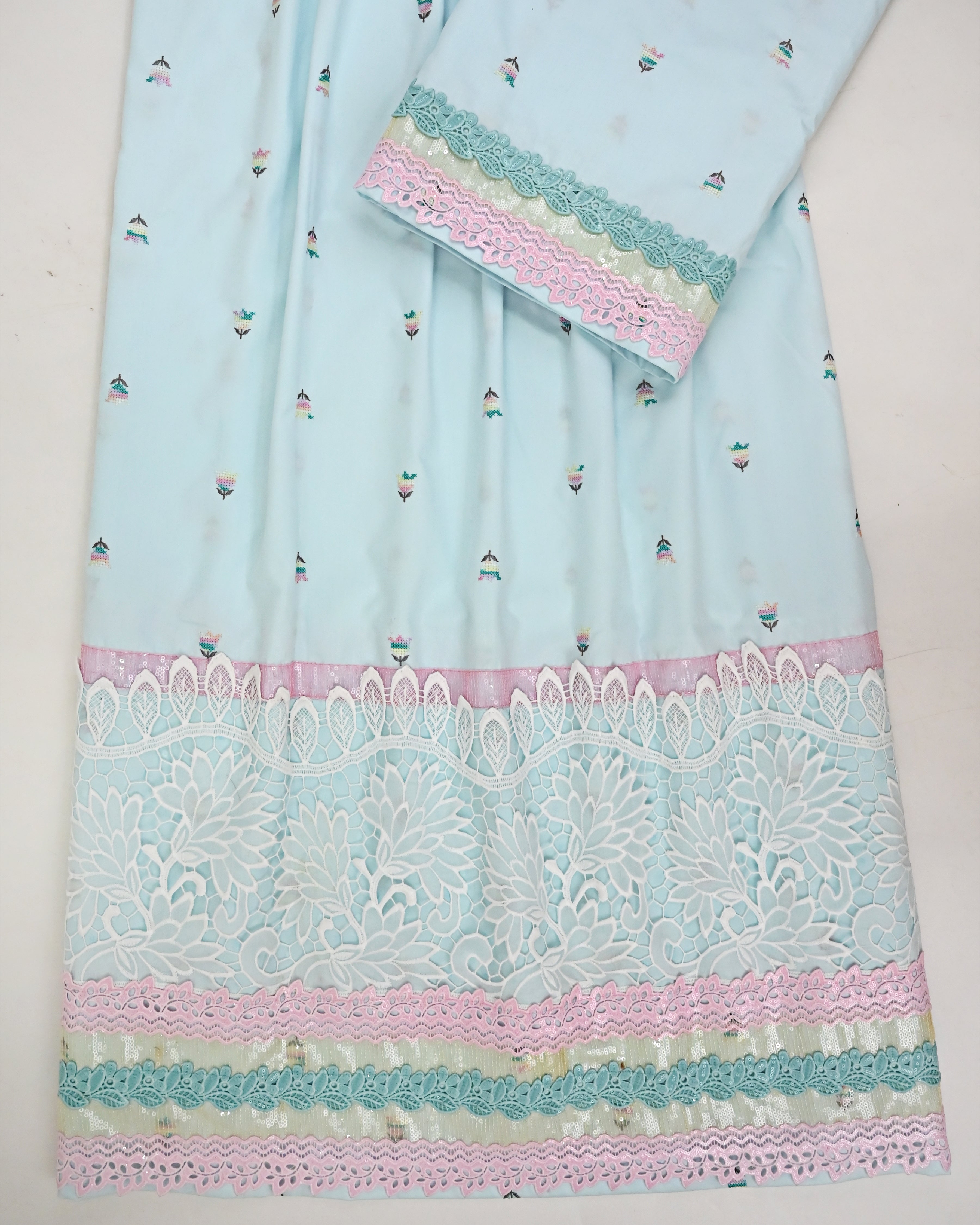 Light Blue Rida All Over Crochet Booties & Floral Design Sequence Lacing