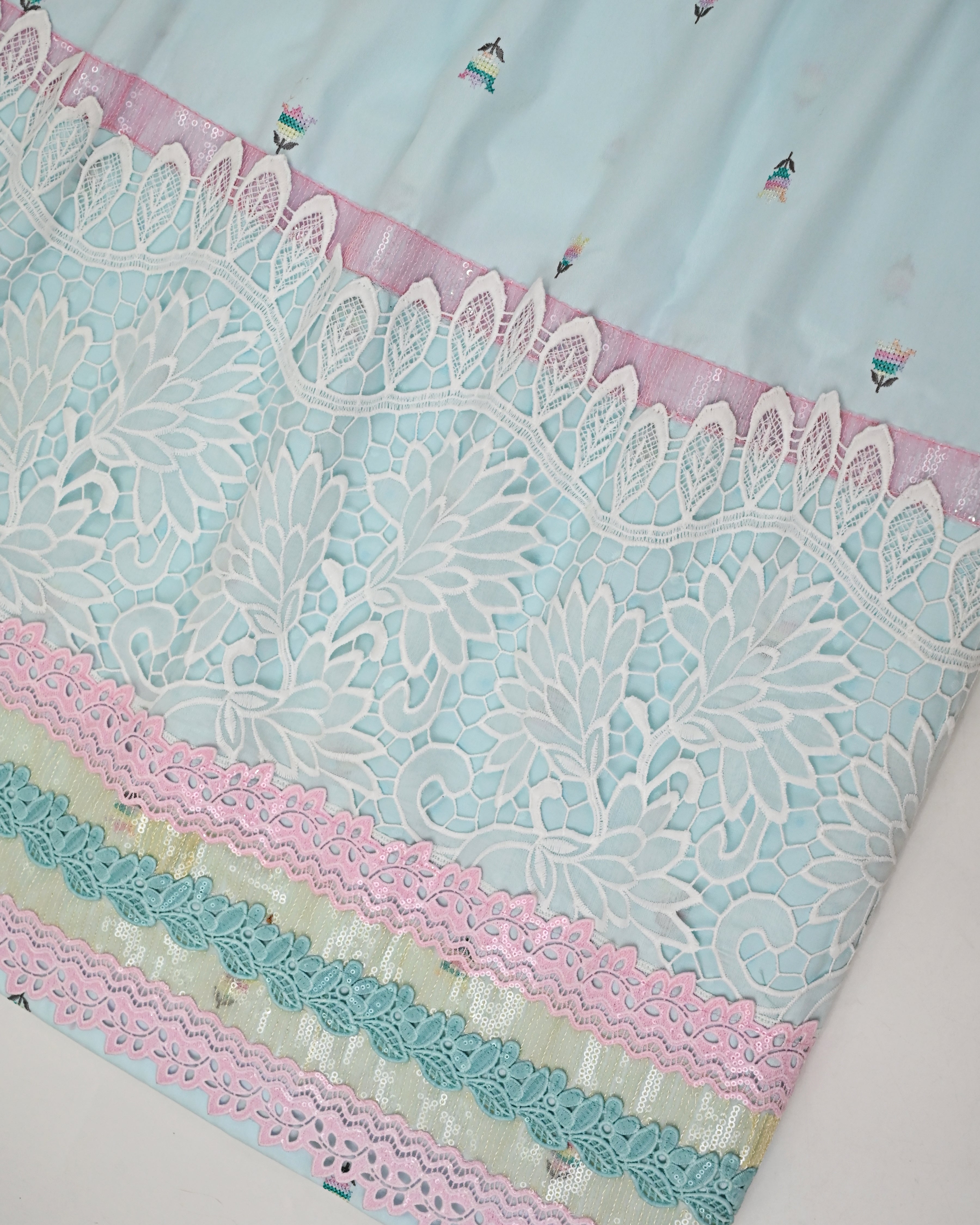 Light Blue Rida All Over Crochet Booties & Floral Design Sequence Lacing