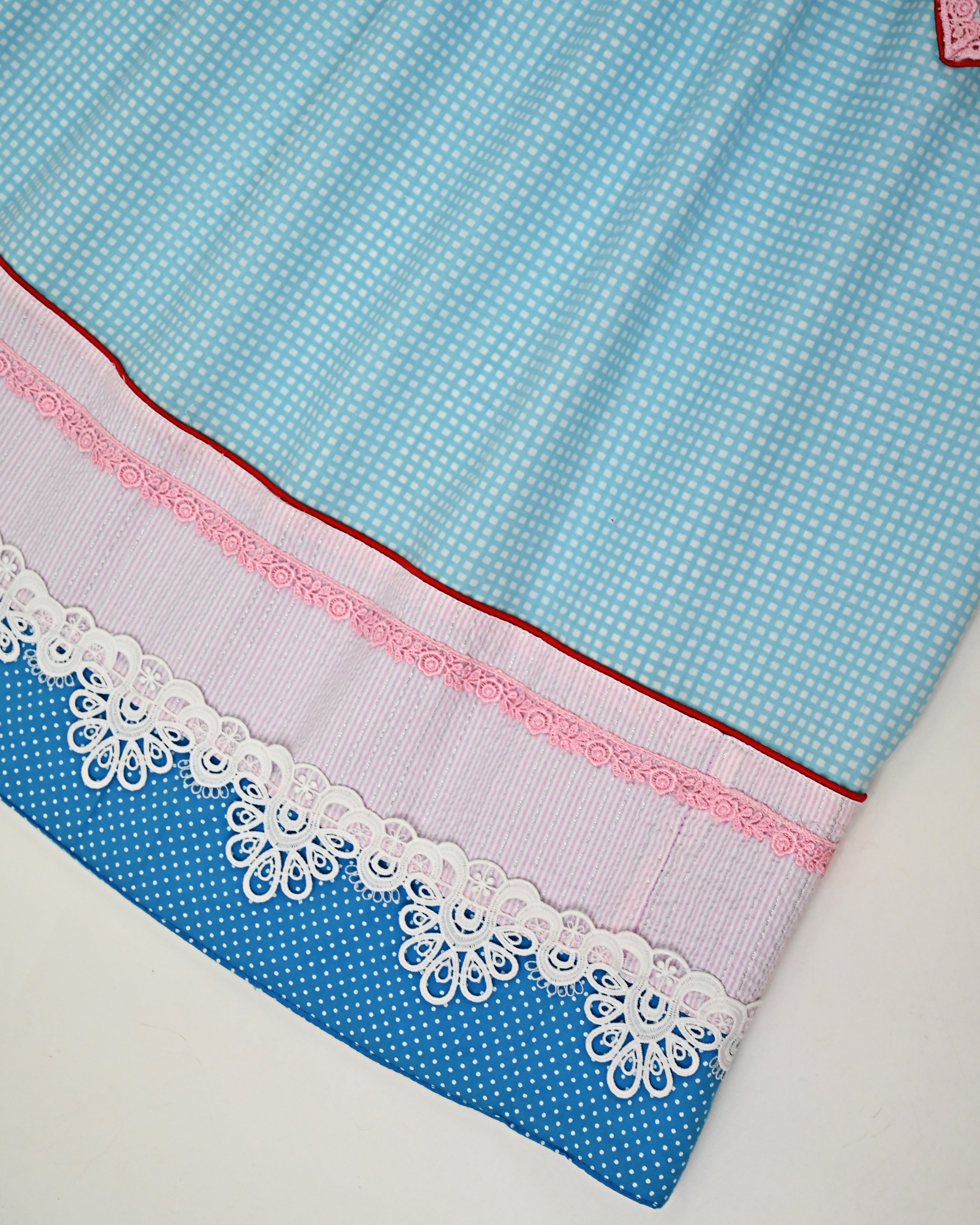 Light Blue Mini Checks Jodi With Smart Lace Panel & Floral Print Dupatta