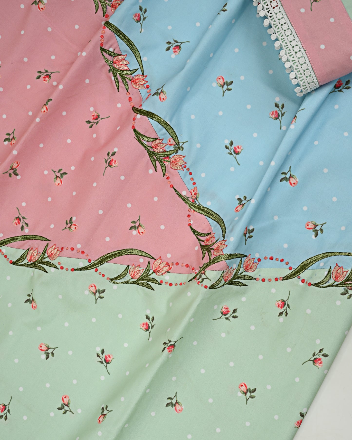 TriColor Rida With Smart Pattern & Embroidery Work