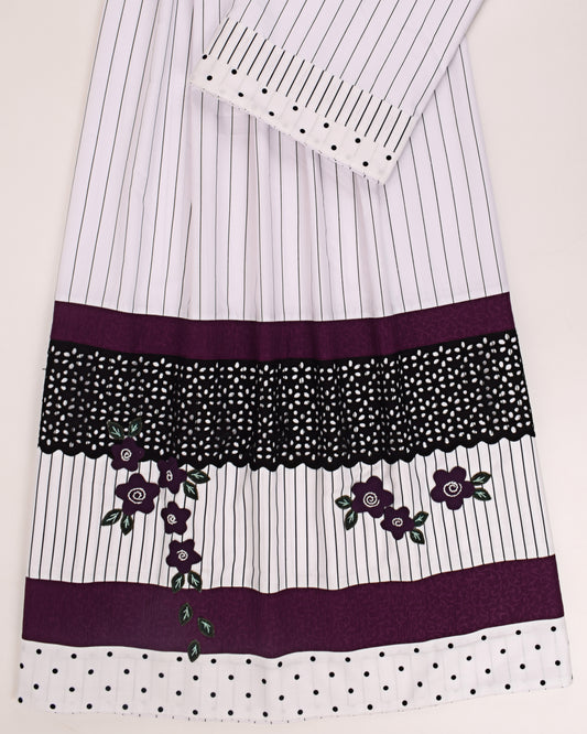 White Base Black Lining Rida With Smart Lace Dark Panel & Lite Floral Work