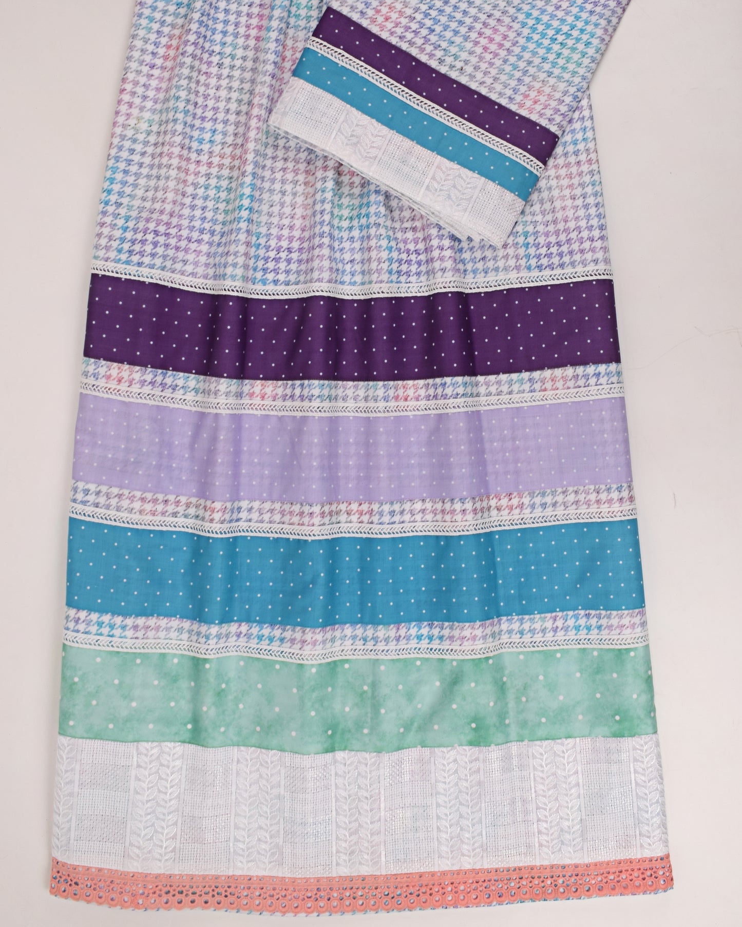 MultiColor Printed Rida With Colorful Panel Pattern & Lace