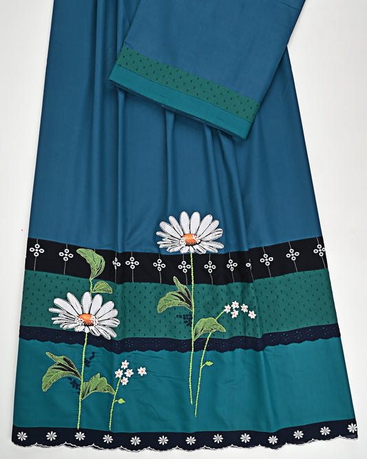 Peacock Blue Rida With Smart Panel Lacing & Floral Work