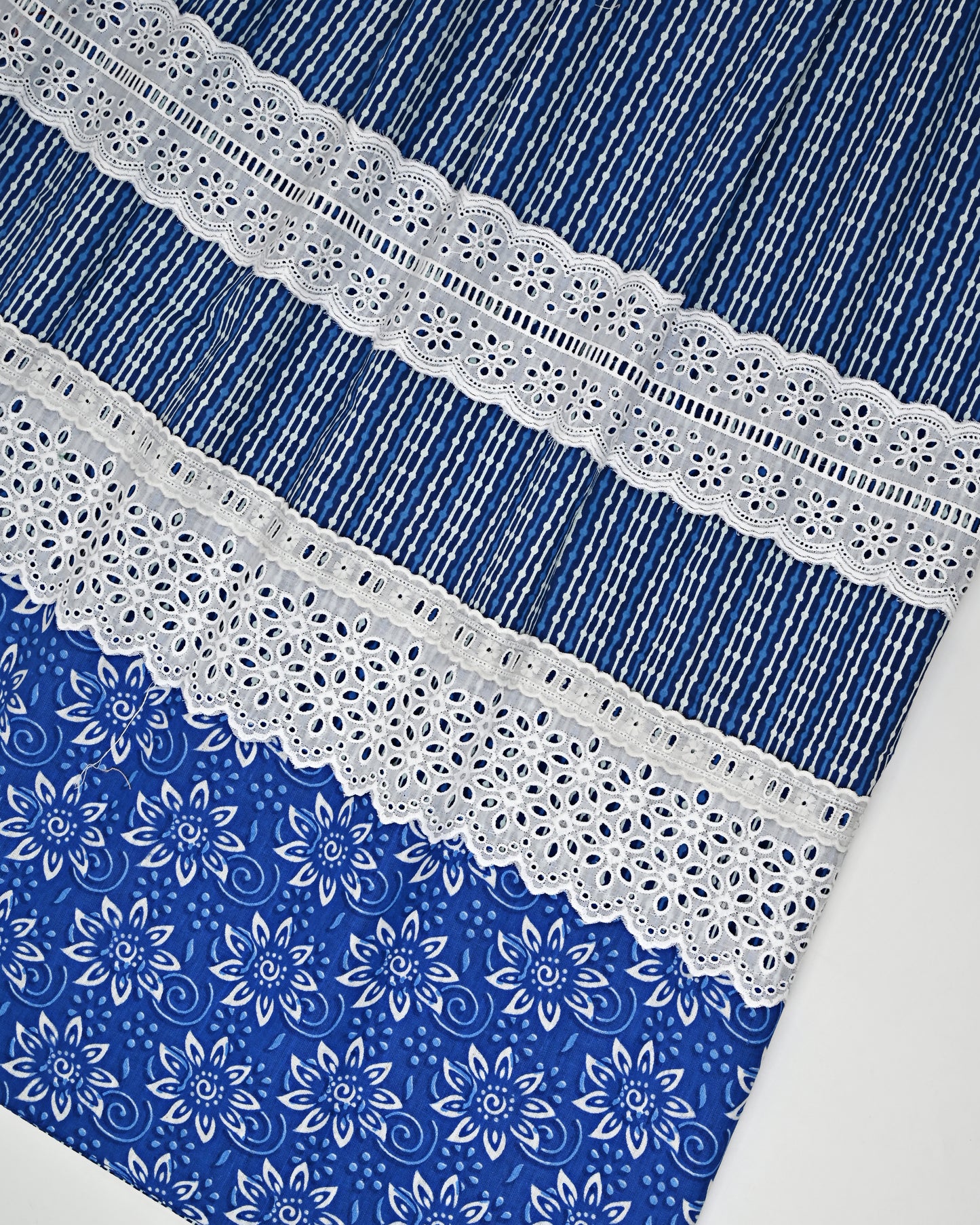 Dark Blue Batik Rida With Smart Floral Panel & White Lace