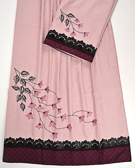 Dusty Pink With Smart Machine Floral Embroidery & Smart Lace