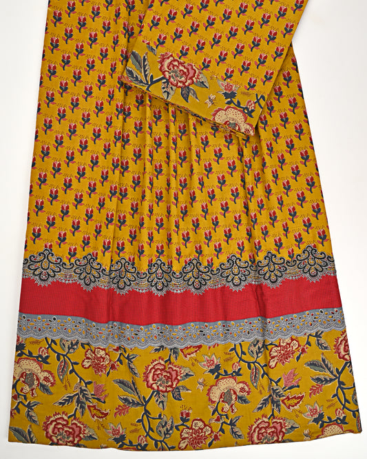 Mustard Yellow Floral Batik Rida With Smart Batik Panel & Lace