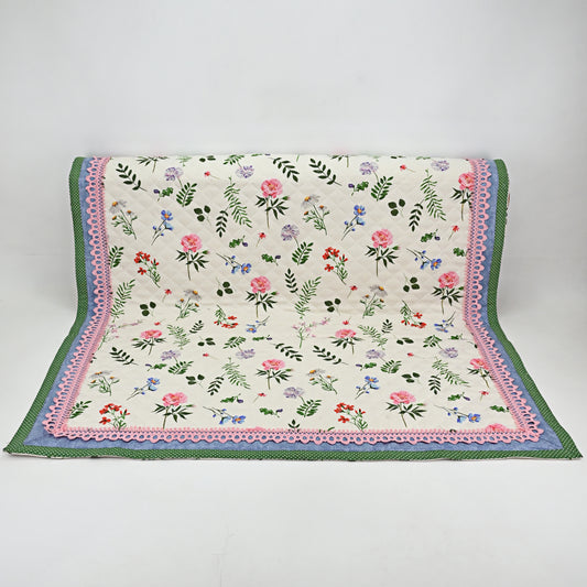Off White Base Multicolor Quilted Sujni With Smart Lace & Green Border