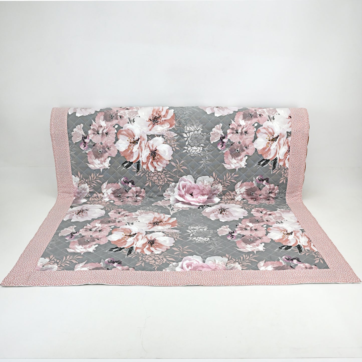 Dark Grey Floral Quilted Sujni Set For His & Her With Matching Pattern