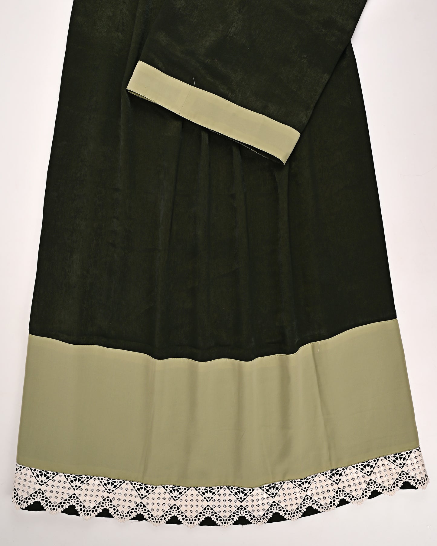 Dark Green Abaya Rida With Light Green Abaya Panel & Lace