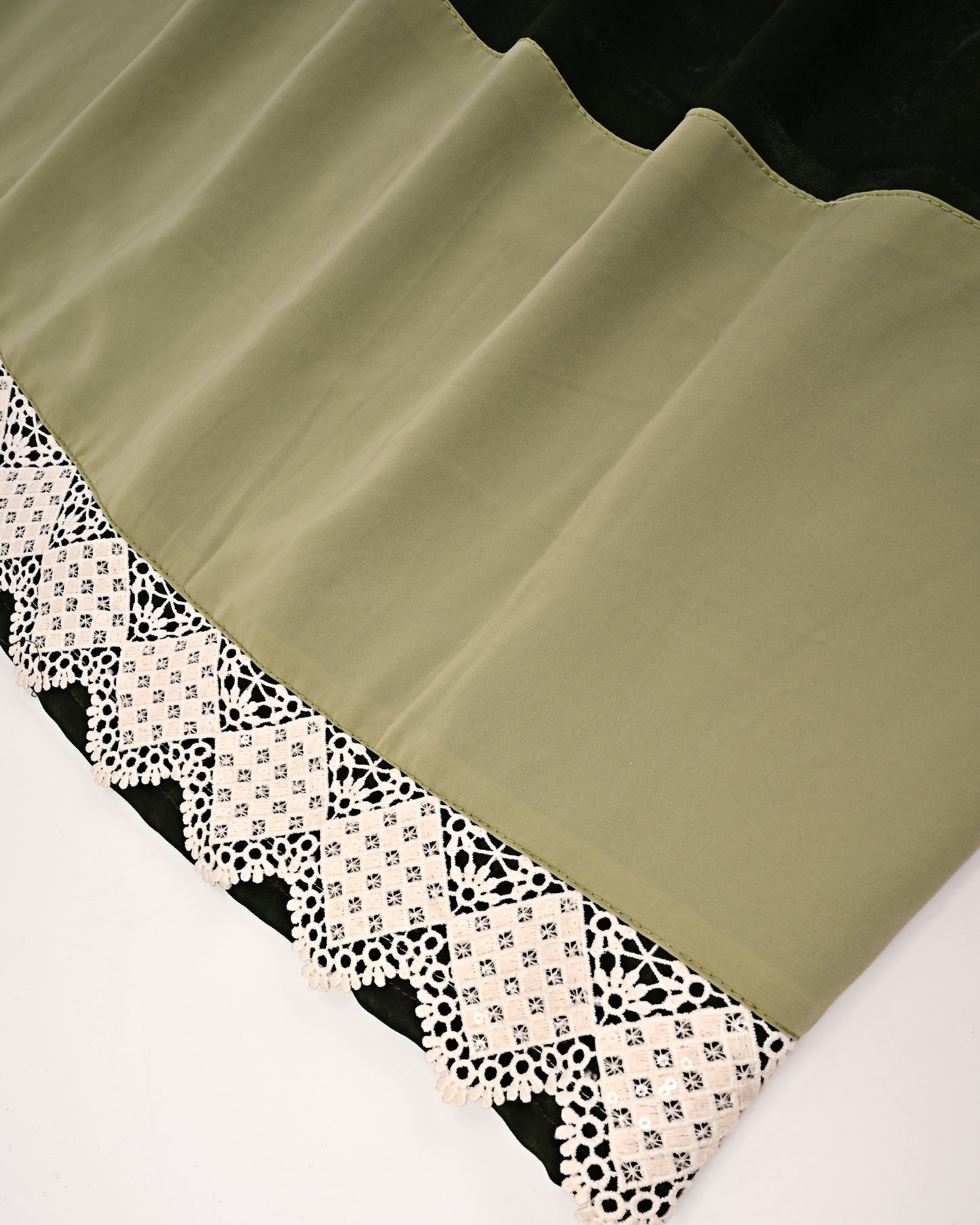 Dark Green Abaya Rida With Light Green Abaya Panel & Lace