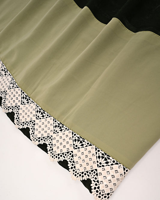 Dark Green Abaya Rida With Light Green Abaya Panel & Lace