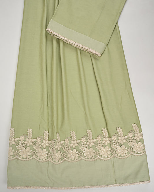 Sage Green Rida With Smart Floral Lace & Plain Panel