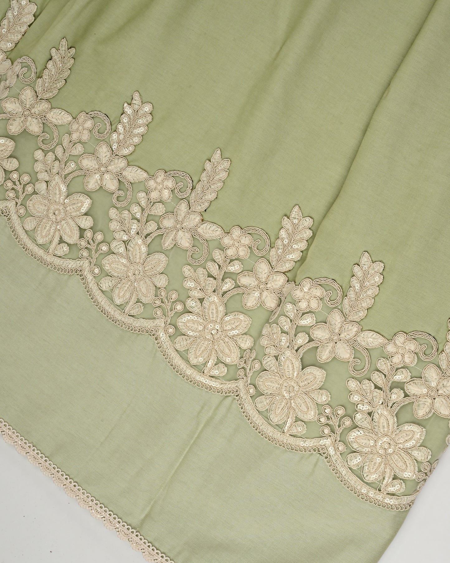 Sage Green Rida With Smart Floral Lace & Plain Panel