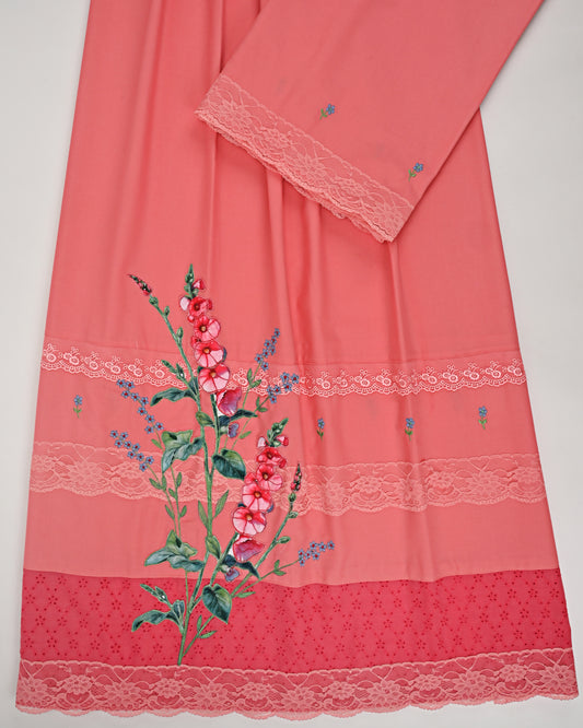 Coral Pink Rida With Smart Lace & Smart Floral Work