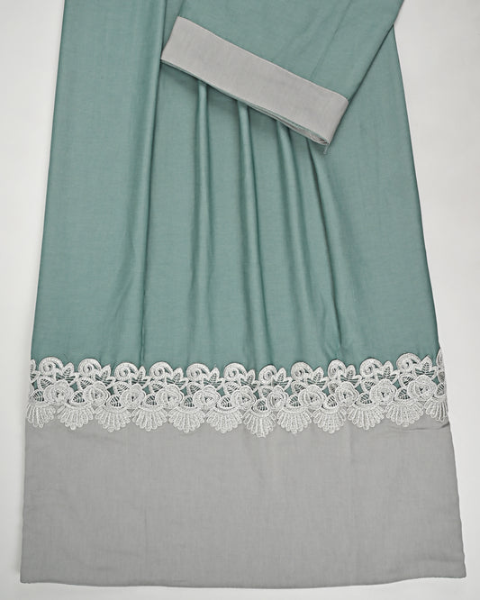 Olive Green Rida With Smart Lace & Plain Grey Panel