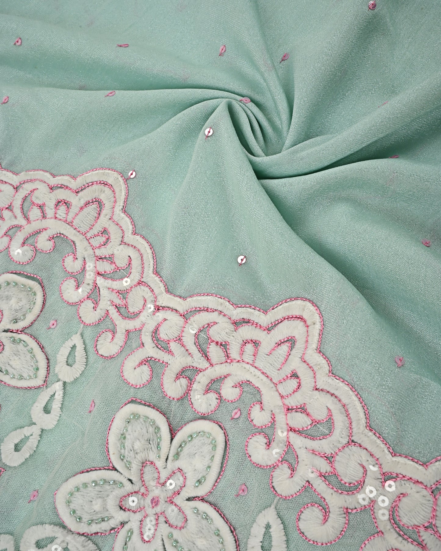 Mint Green Rida All Over Tiki With Smart Floral Lace & Aari Touch Up On Lace