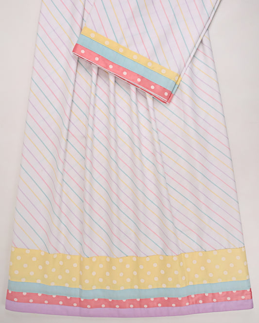White Multi Color Lining Rida With Polka Dots Multi Panel