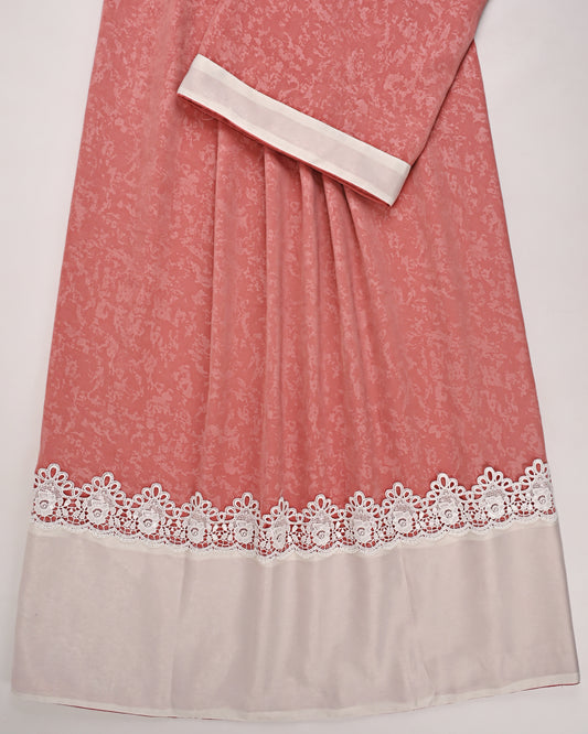 Tomato Red Abaya Rida With Smart Lace & White Abaya Panel