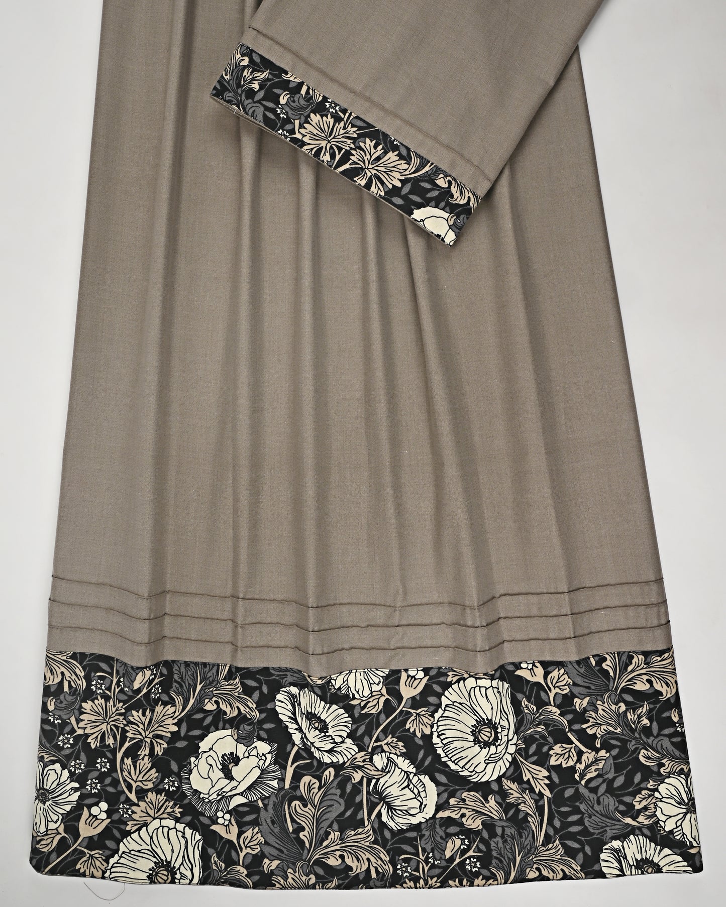 Khaki Brown Rida With Smart Pintex & Floral Panel