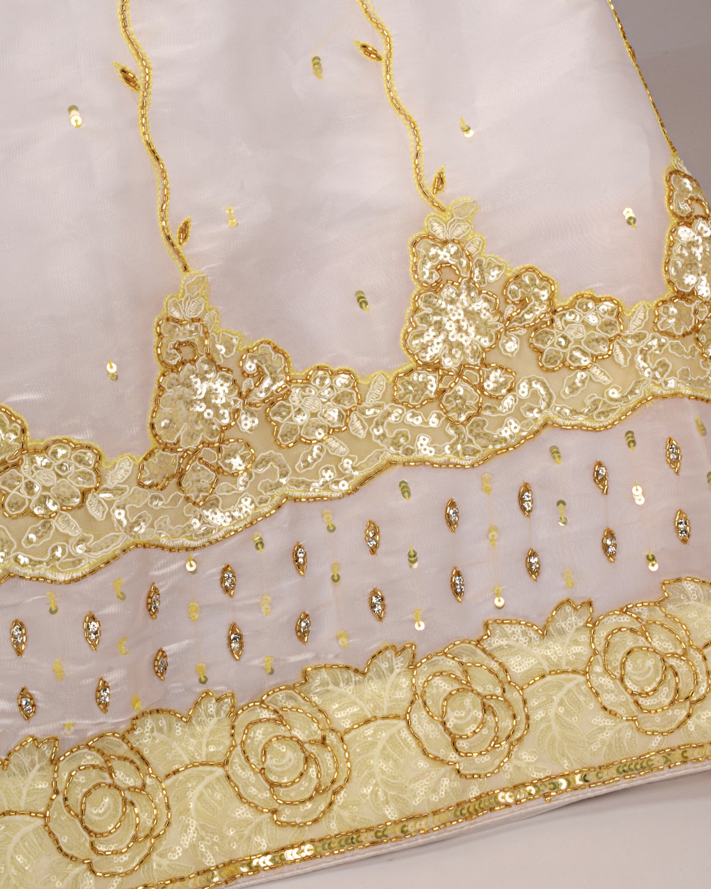 White Bridal Wear With Light Yellow Aari Sober Work & Aari Border White Dupatta