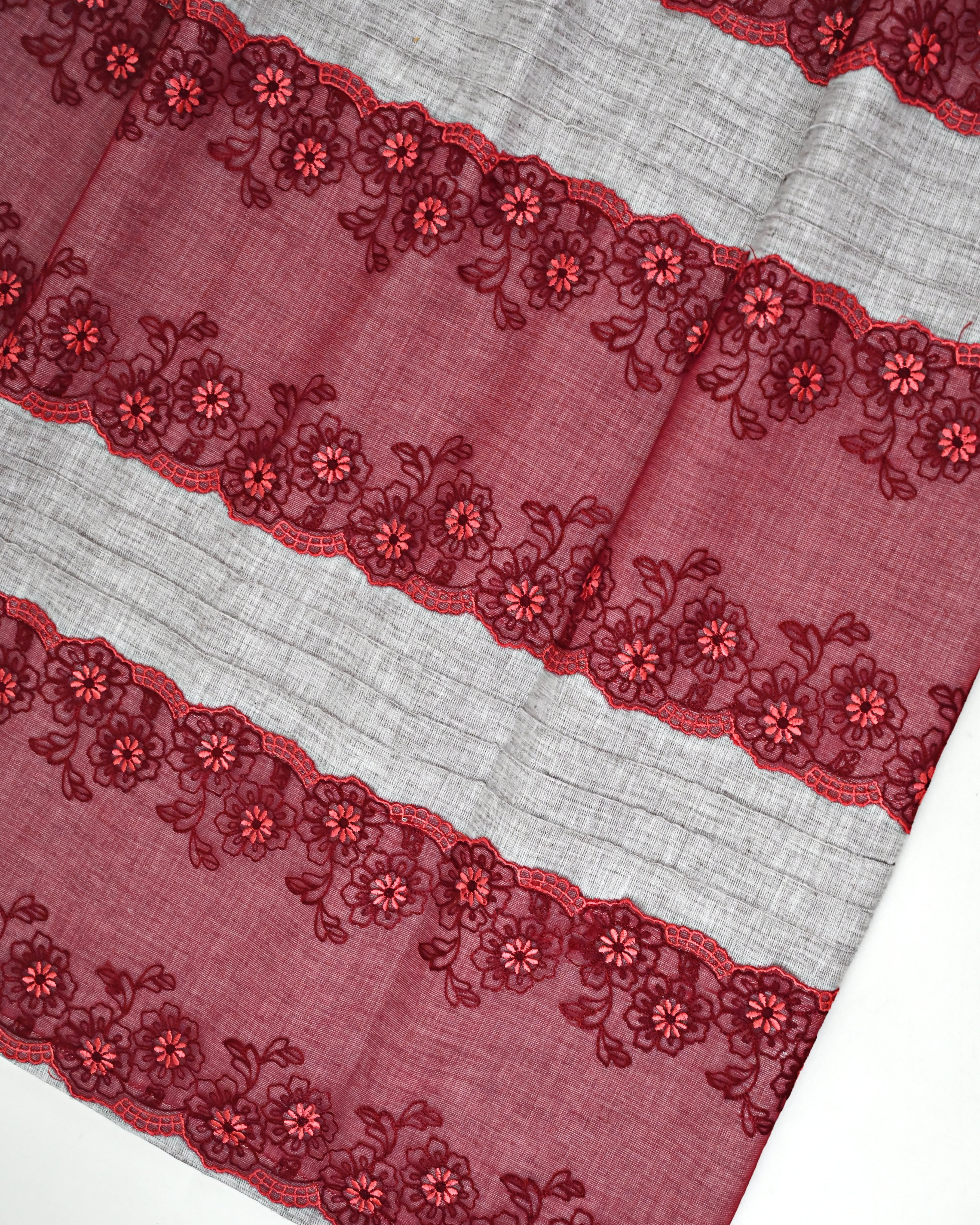 Light Grey Rida With Smart Floral Maroon Lace & Smart Pintex