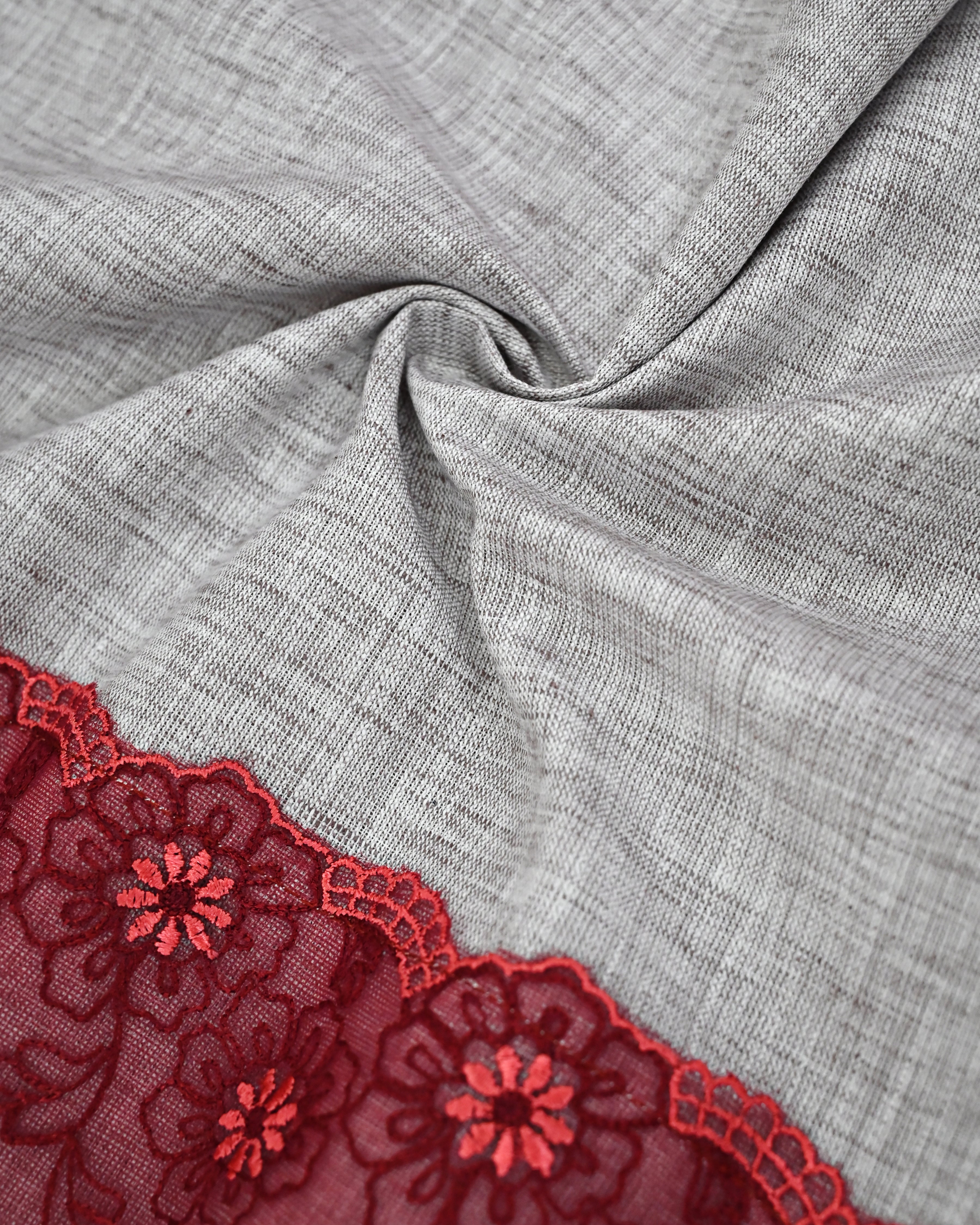 Light Grey Rida With Smart Floral Maroon Lace & Smart Pintex