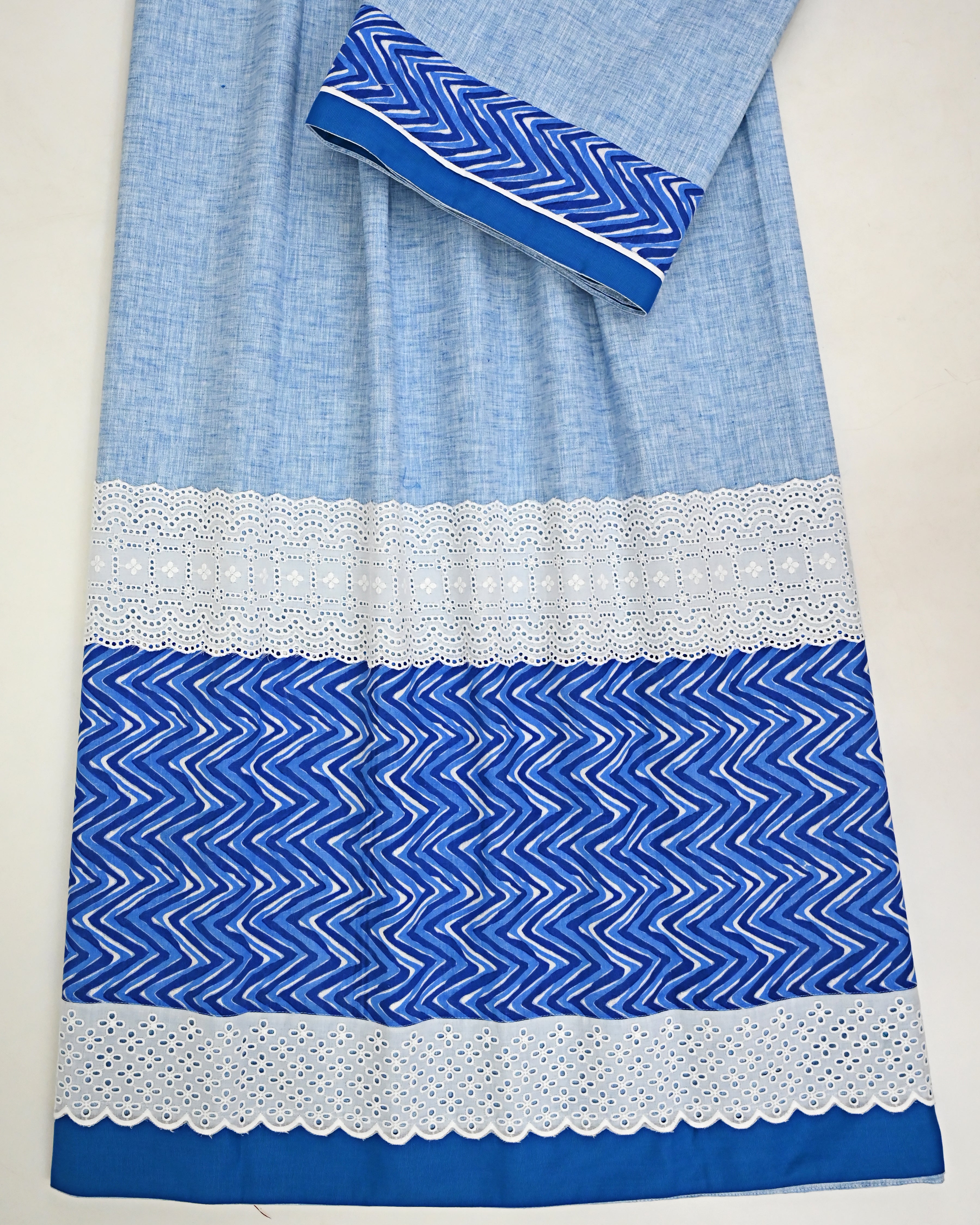 Chambray Blue Rida With Dark Blue Chevron Panel & Smart White Lace