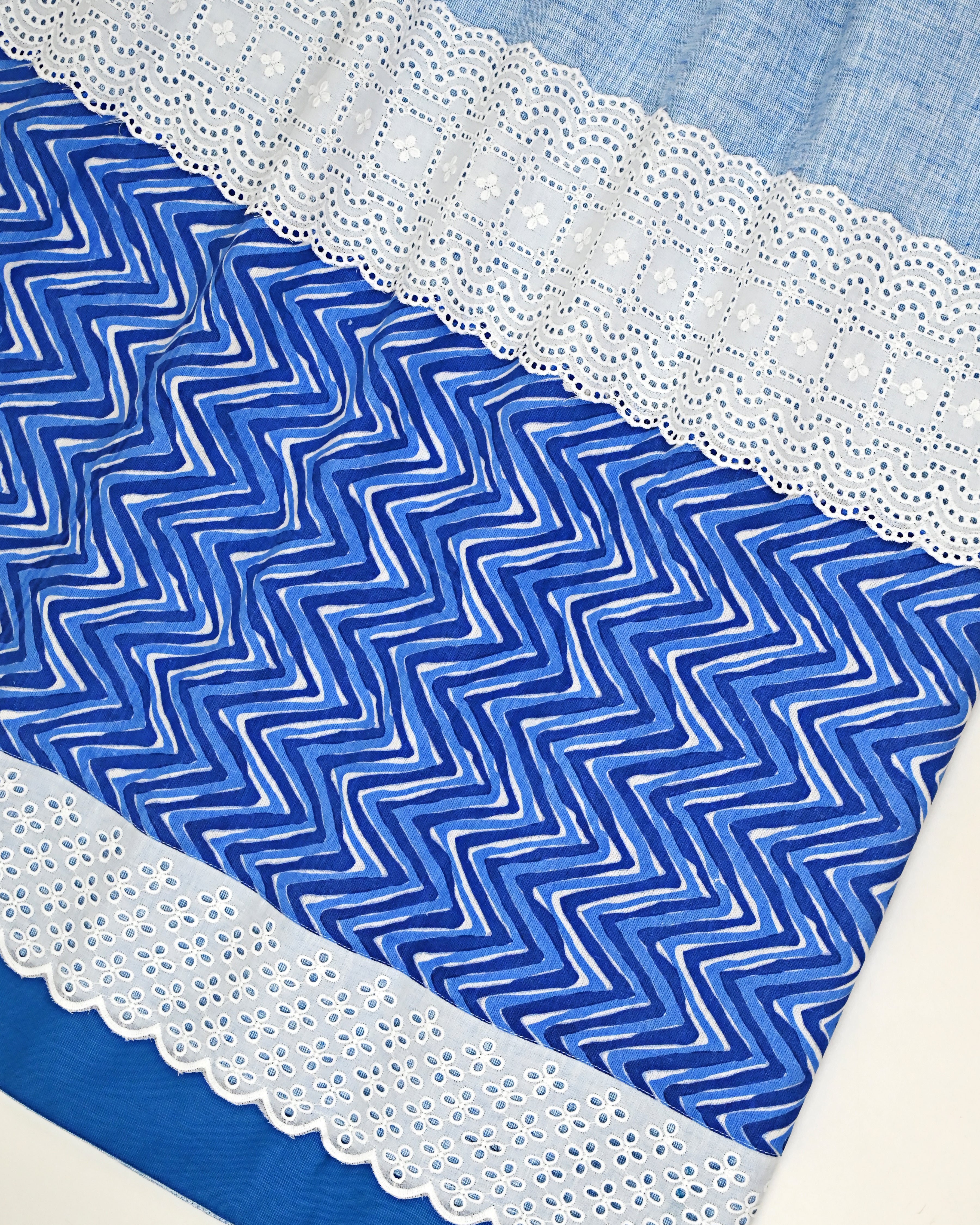 Chambray Blue Rida With Dark Blue Chevron Panel & Smart White Lace