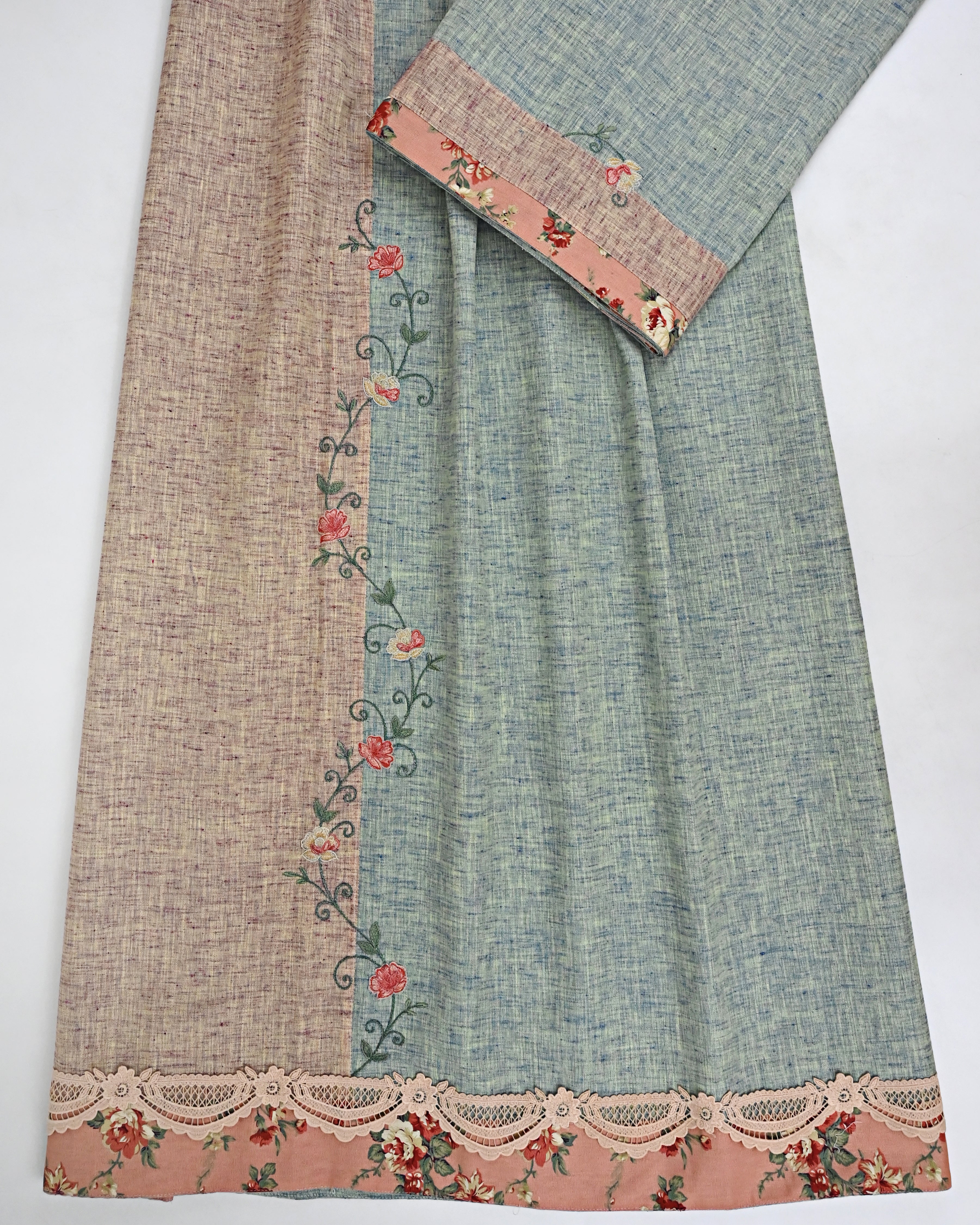 Light Blue Grey & Light Orange Pattern Rida With Smart Floral Panel & Smart Floral Work