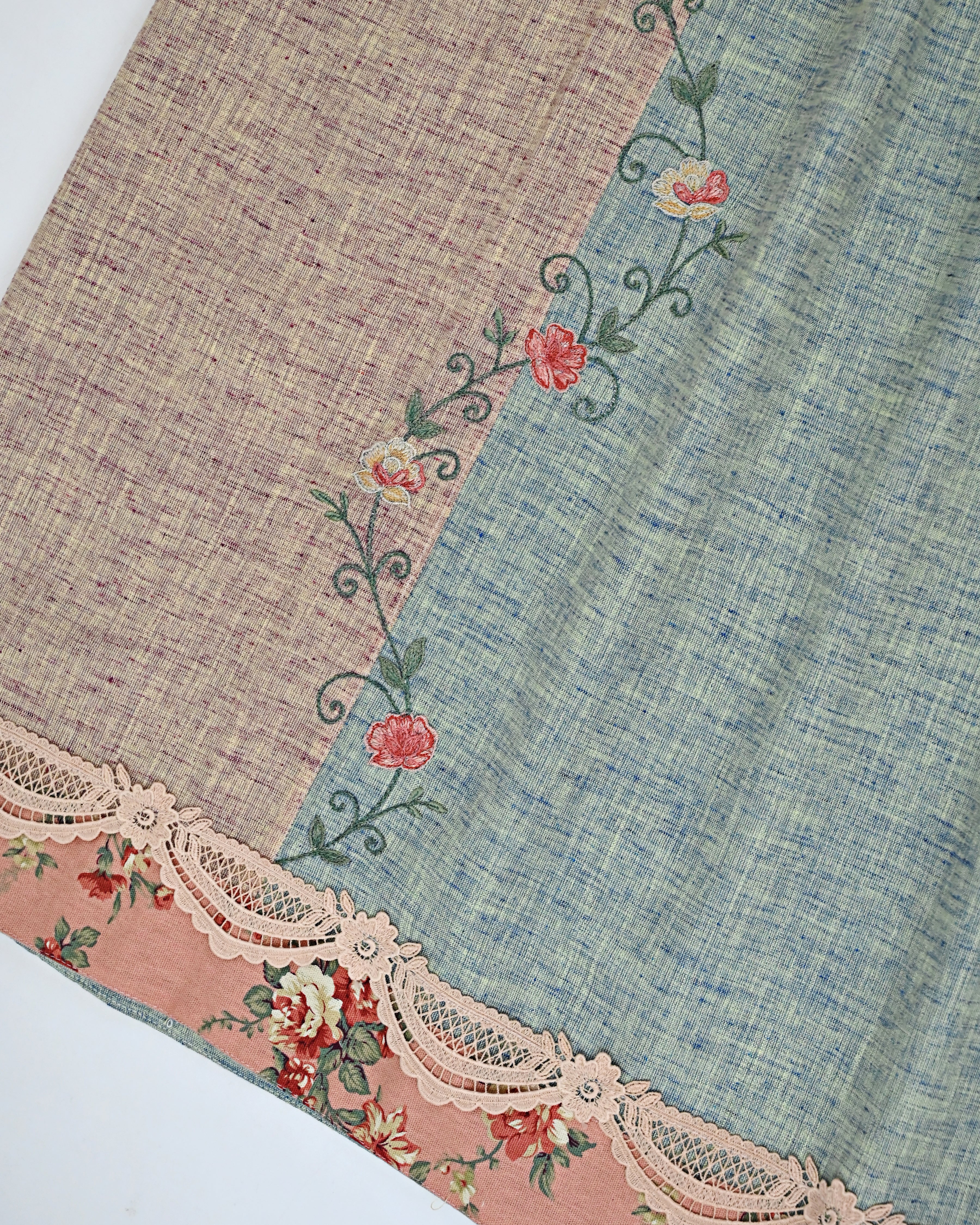 Light Blue Grey & Light Orange Pattern Rida With Smart Floral Panel & Smart Floral Work
